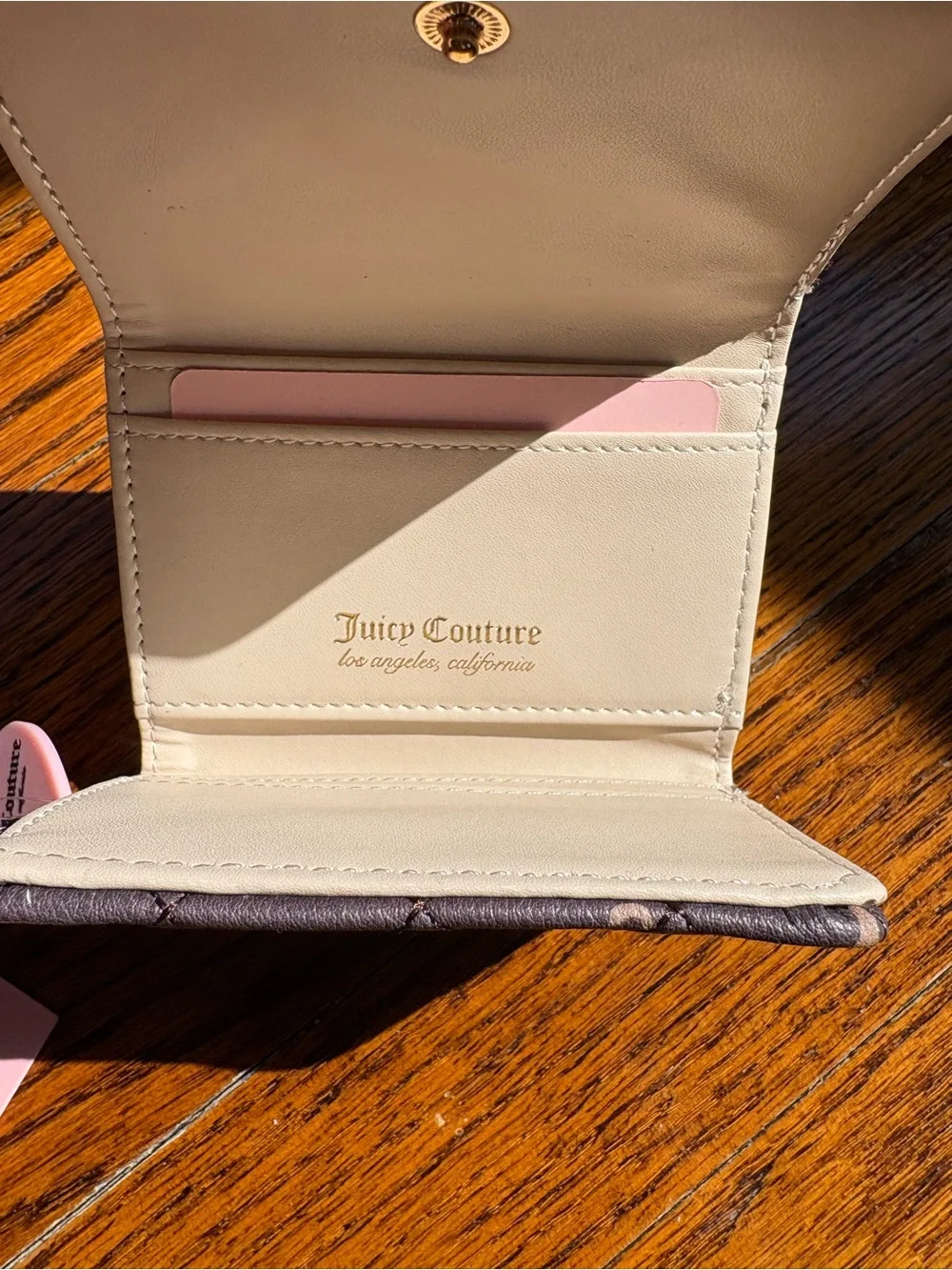 Juicy Couture Brown Quilted Signature Logo Trifold Wallet with Gold Heart Plaque